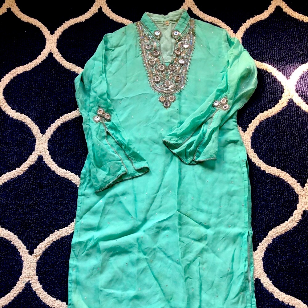 Pakistani salwar kameez with mirror work